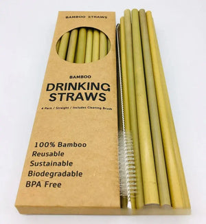 12pcs Reusable Bamboo Straws – Eco-Friendly Natural Drinking Straws + Brush