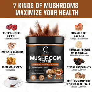 Vegan Mushroom Coffee Supplement | 7 Mushroom Blend with Lion's Mane & Cordyceps | Focus, Energy & Immunity Boost